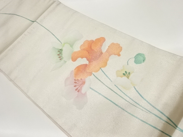 手描き花模様開き名古屋帯（額縁仕立て）